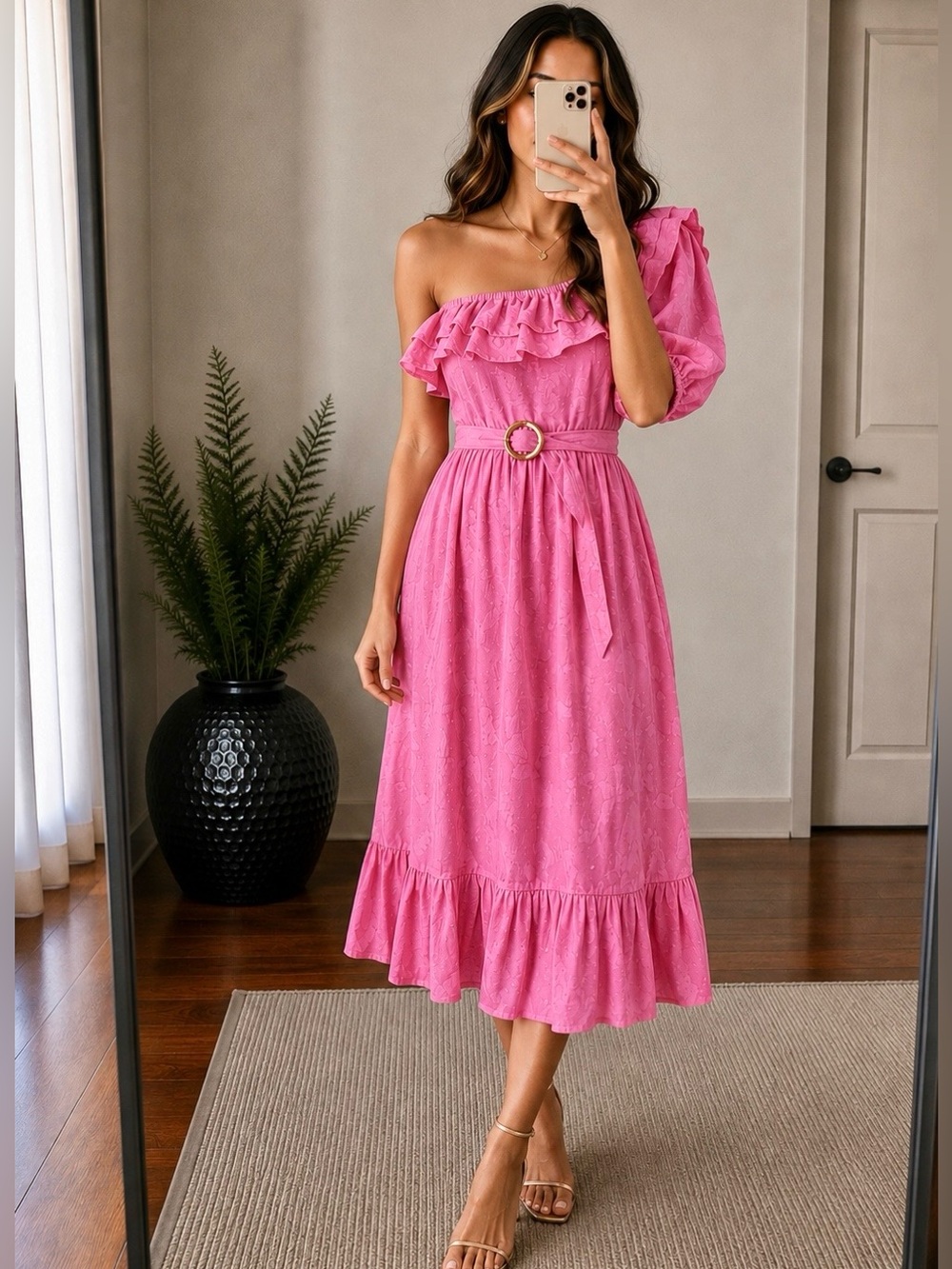 Place Nationale Pink Midi Dress | European Summer Garden Party Feminine | XS/S